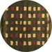 Round Abstract Brown Contemporary Rug, con1205brn