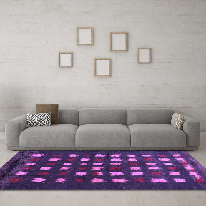 Machine Washable Abstract Purple Contemporary Area Rugs in a Living Room, wshcon1205pur