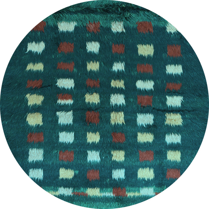 Round Abstract Light Blue Contemporary Rug, con1205lblu