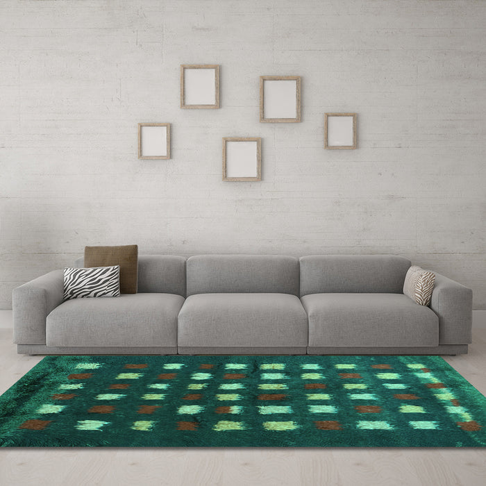 Machine Washable Abstract Turquoise Contemporary Area Rugs in a Living Room,, wshcon1205turq