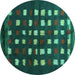 Round Abstract Turquoise Contemporary Rug, con1205turq