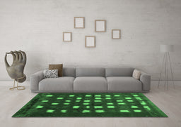 Machine Washable Abstract Emerald Green Contemporary Area Rugs in a Living Room,, wshcon1205emgrn