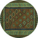 Round Machine Washable Oriental Turquoise Traditional Area Rugs, wshcon1206turq