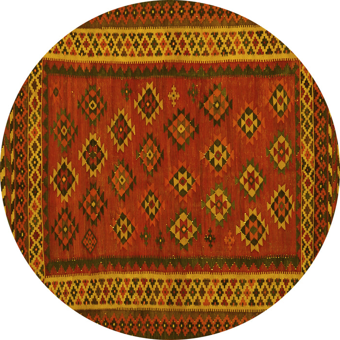 Round Machine Washable Oriental Yellow Traditional Rug, wshcon1206yw
