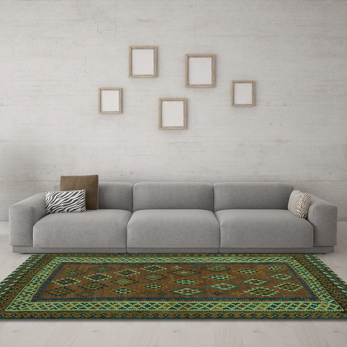 Machine Washable Oriental Turquoise Traditional Area Rugs in a Living Room,, wshcon1206turq