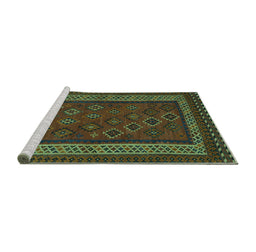 Sideview of Machine Washable Oriental Turquoise Traditional Area Rugs, wshcon1206turq
