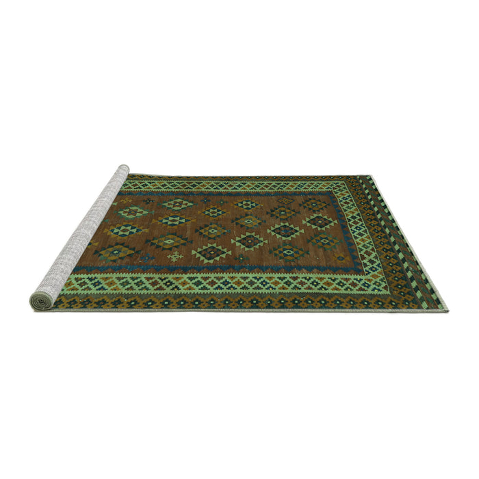 Sideview of Machine Washable Oriental Turquoise Traditional Area Rugs, wshcon1206turq