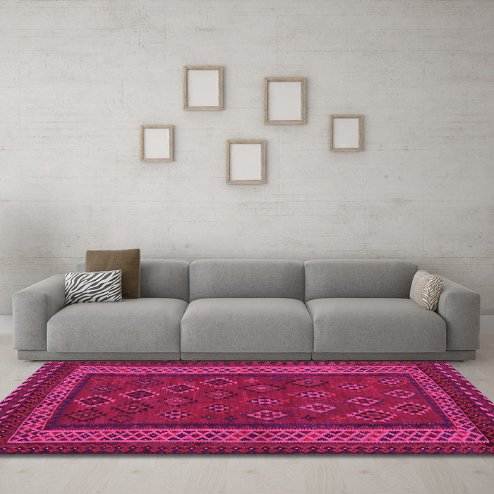 Machine Washable Oriental Pink Traditional Rug in a Living Room, wshcon1206pnk