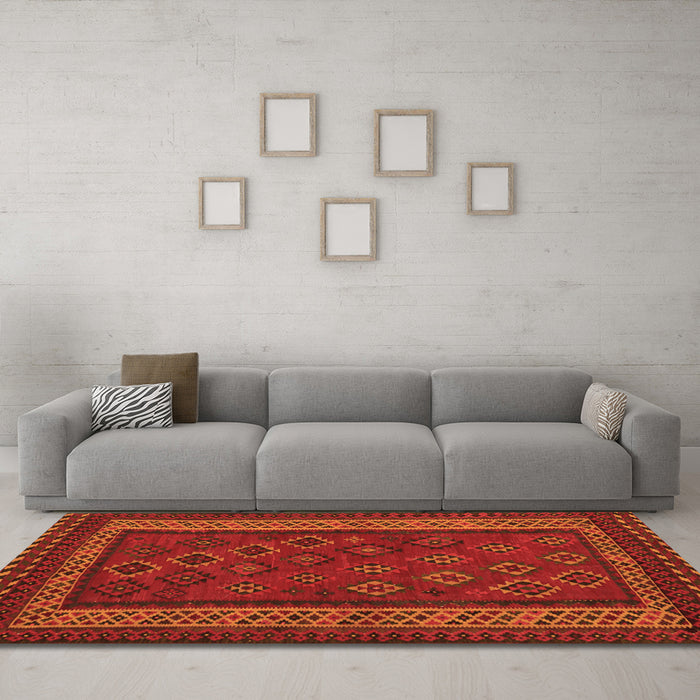 Machine Washable Oriental Orange Traditional Area Rugs in a Living Room, wshcon1206org