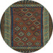 Round Machine Washable Oriental Light Blue Traditional Rug, wshcon1206lblu