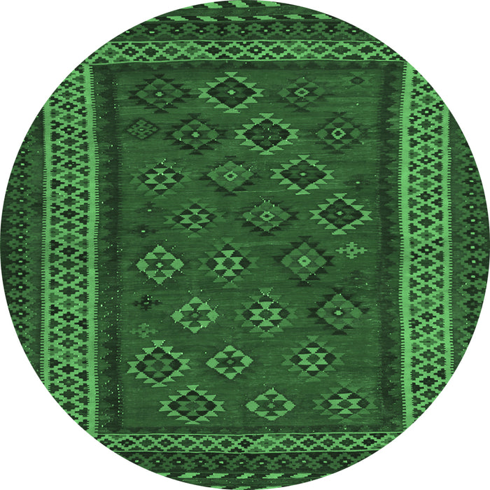 Round Machine Washable Oriental Emerald Green Traditional Area Rugs, wshcon1206emgrn