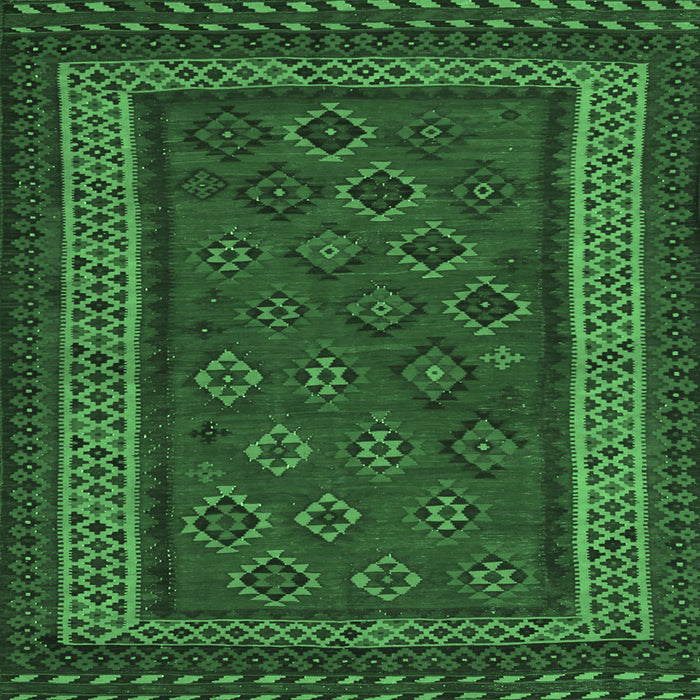 Square Machine Washable Oriental Emerald Green Traditional Area Rugs, wshcon1206emgrn