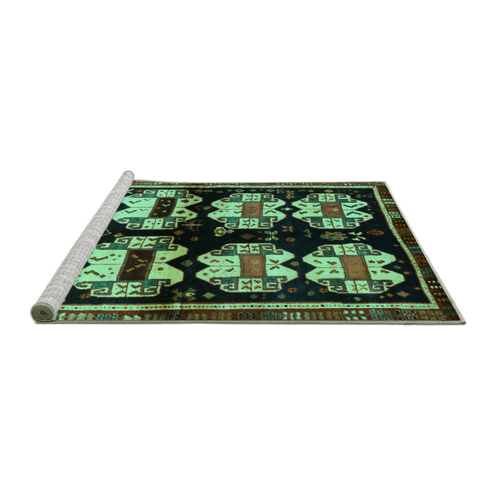 Sideview of Machine Washable Abstract Turquoise Contemporary Area Rugs, wshcon1207turq