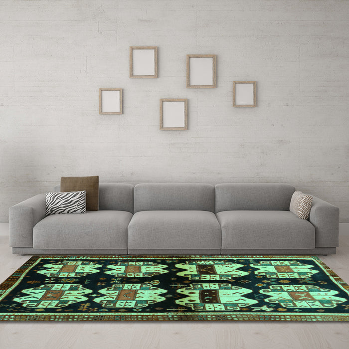Machine Washable Abstract Turquoise Contemporary Area Rugs in a Living Room,, wshcon1207turq