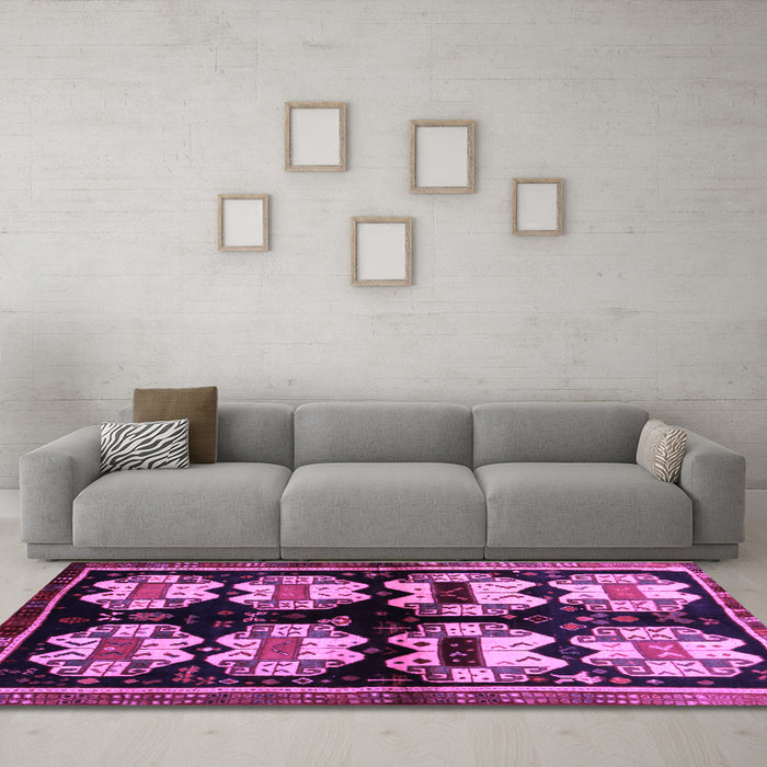 Machine Washable Abstract Purple Contemporary Area Rugs in a Living Room, wshcon1207pur