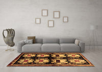 Machine Washable Abstract Brown Contemporary Rug, wshcon1207brn