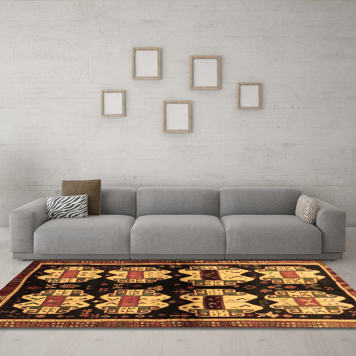 Machine Washable Abstract Brown Contemporary Rug in a Living Room,, wshcon1207brn