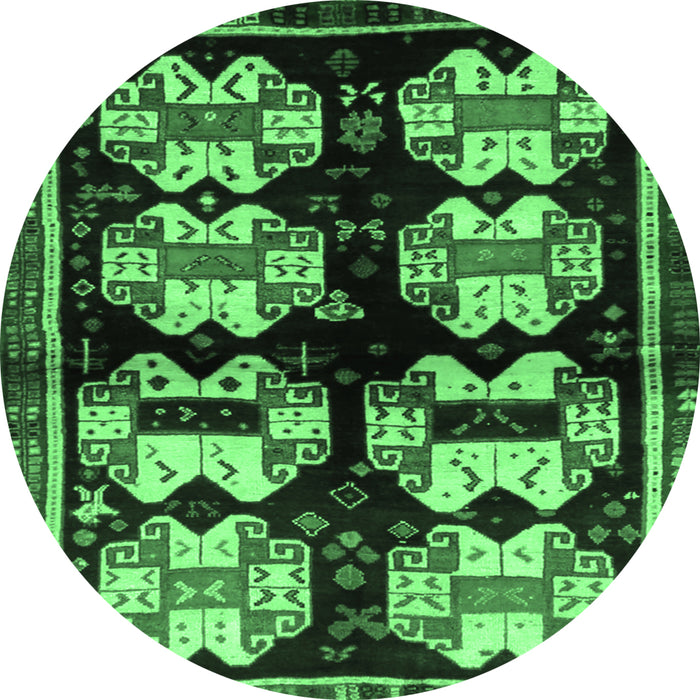 Round Machine Washable Abstract Emerald Green Contemporary Area Rugs, wshcon1207emgrn