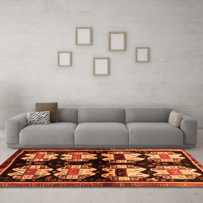 Machine Washable Abstract Orange Contemporary Area Rugs in a Living Room, wshcon1207org
