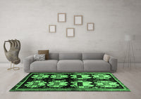 Machine Washable Abstract Emerald Green Contemporary Rug, wshcon1207emgrn