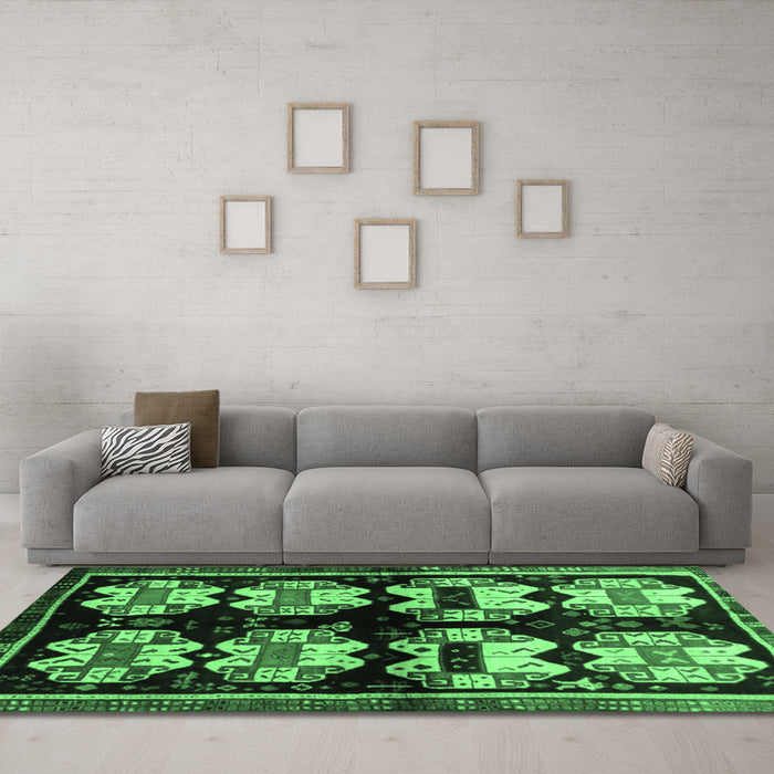 Machine Washable Abstract Emerald Green Contemporary Area Rugs in a Living Room,, wshcon1207emgrn