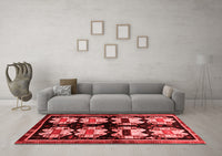 Machine Washable Abstract Red Contemporary Rug, wshcon1207red