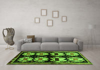 Machine Washable Abstract Green Contemporary Rug, wshcon1207grn