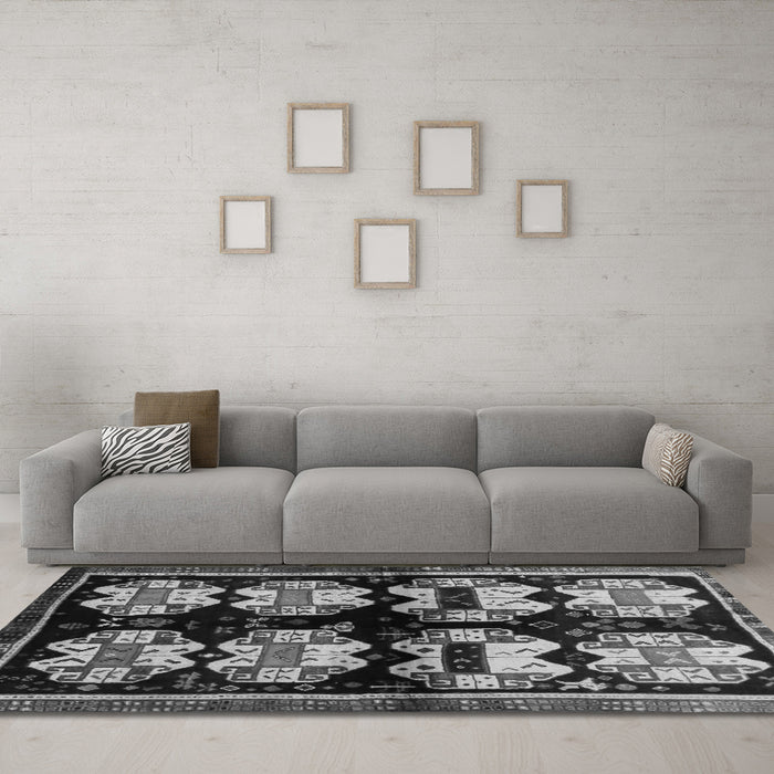 Machine Washable Abstract Gray Contemporary Rug in a Living Room,, wshcon1207gry
