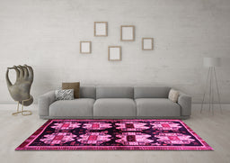 Machine Washable Abstract Pink Contemporary Rug in a Living Room, wshcon1207pnk