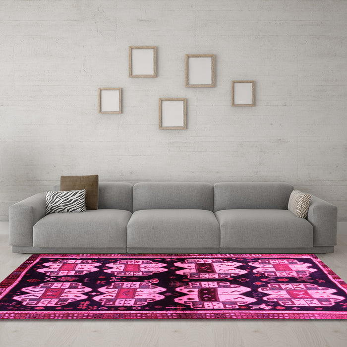Machine Washable Abstract Pink Contemporary Rug in a Living Room, wshcon1207pnk