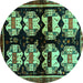 Round Machine Washable Abstract Turquoise Contemporary Area Rugs, wshcon1207turq