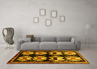 Machine Washable Abstract Yellow Contemporary Rug, wshcon1207yw