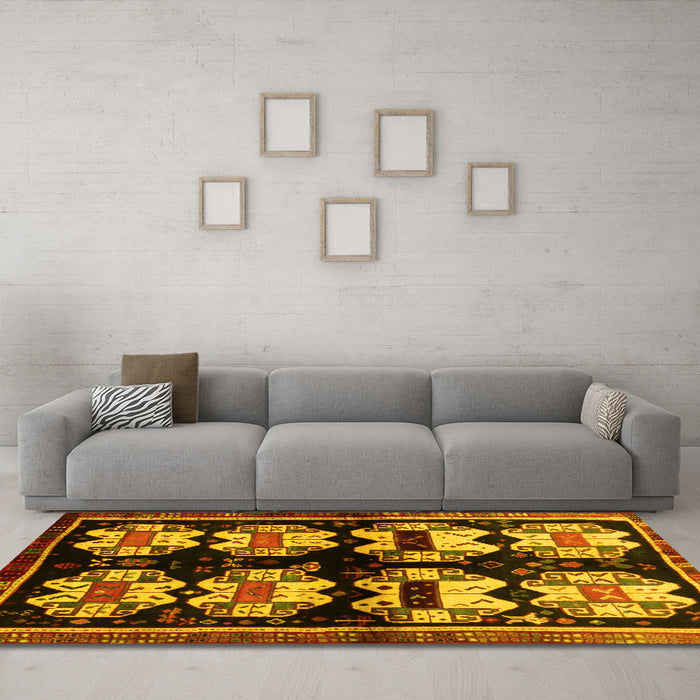 Machine Washable Abstract Yellow Contemporary Rug in a Living Room, wshcon1207yw