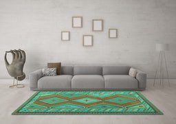 Machine Washable Oriental Turquoise Traditional Area Rugs in a Living Room,, wshcon1208turq