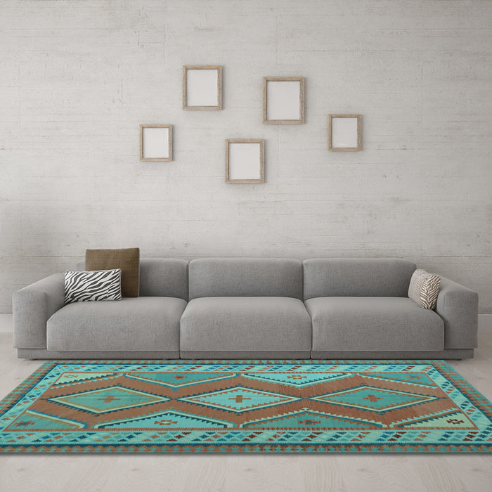 Machine Washable Oriental Light Blue Traditional Rug in a Living Room, wshcon1208lblu