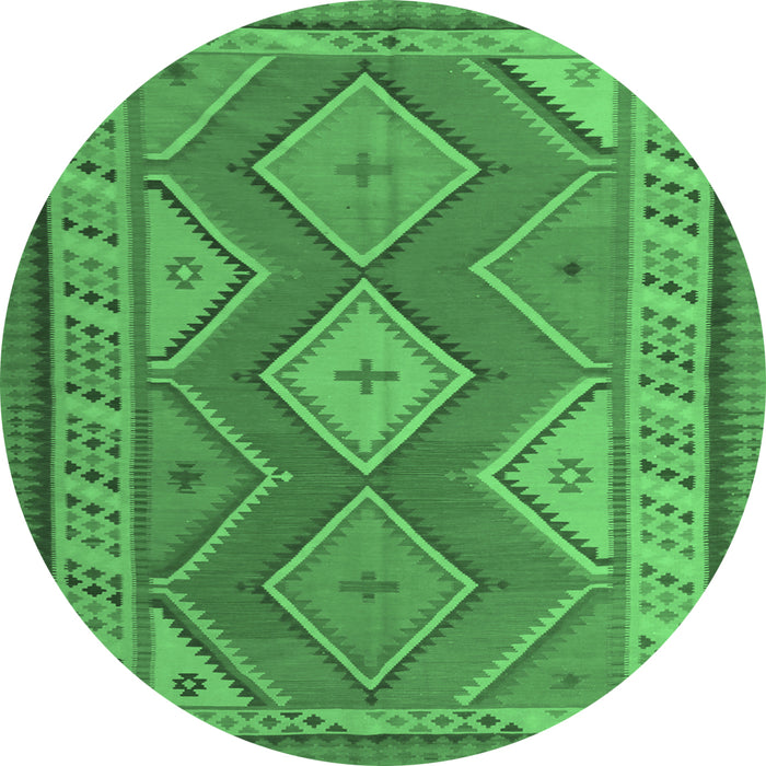 Round Machine Washable Oriental Emerald Green Traditional Area Rugs, wshcon1208emgrn