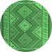 Round Machine Washable Oriental Emerald Green Traditional Area Rugs, wshcon1208emgrn