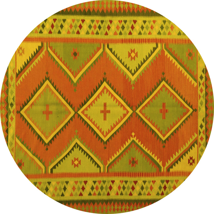 Round Oriental Yellow Traditional Rug, con1208yw