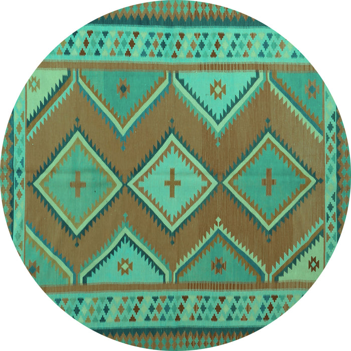 Round Oriental Turquoise Traditional Rug, con1208turq