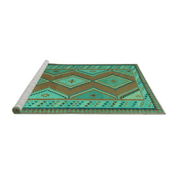 Sideview of Machine Washable Oriental Turquoise Traditional Area Rugs, wshcon1208turq