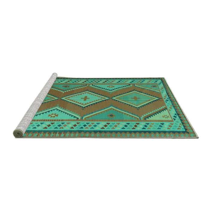 Sideview of Machine Washable Oriental Turquoise Traditional Area Rugs, wshcon1208turq