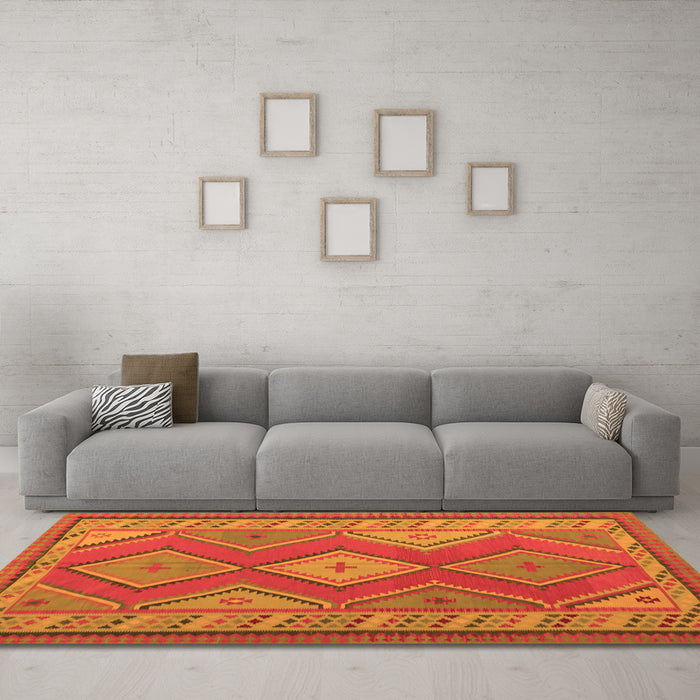 Machine Washable Oriental Orange Traditional Area Rugs in a Living Room, wshcon1208org