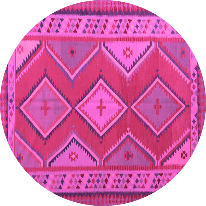 Round Machine Washable Oriental Pink Traditional Rug, wshcon1208pnk