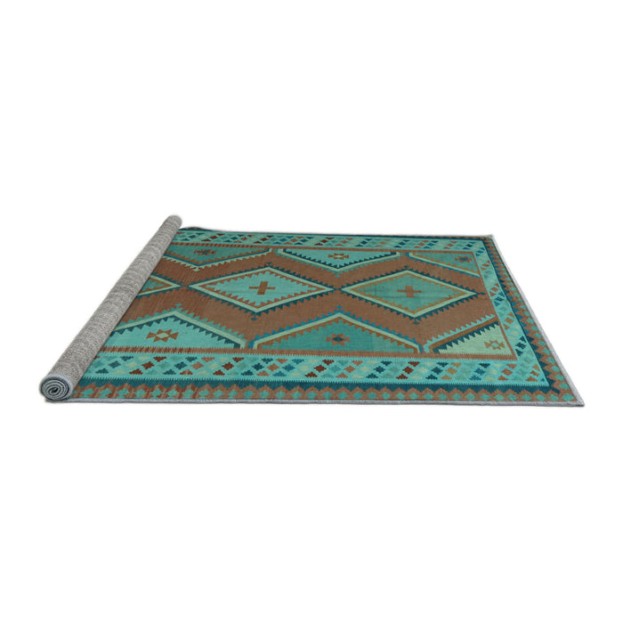 Sideview of Machine Washable Oriental Light Blue Traditional Rug, wshcon1208lblu