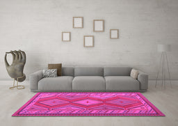 Machine Washable Oriental Pink Traditional Rug in a Living Room, wshcon1208pnk