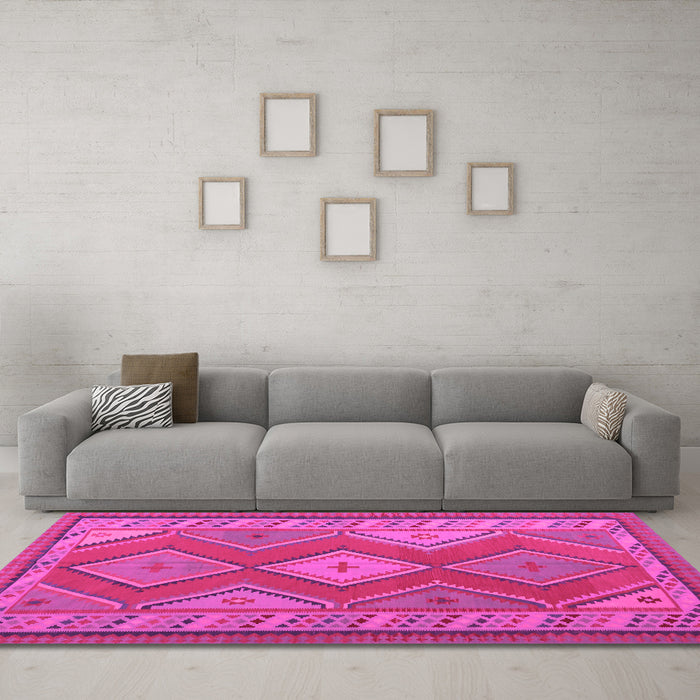 Machine Washable Oriental Pink Traditional Rug in a Living Room, wshcon1208pnk