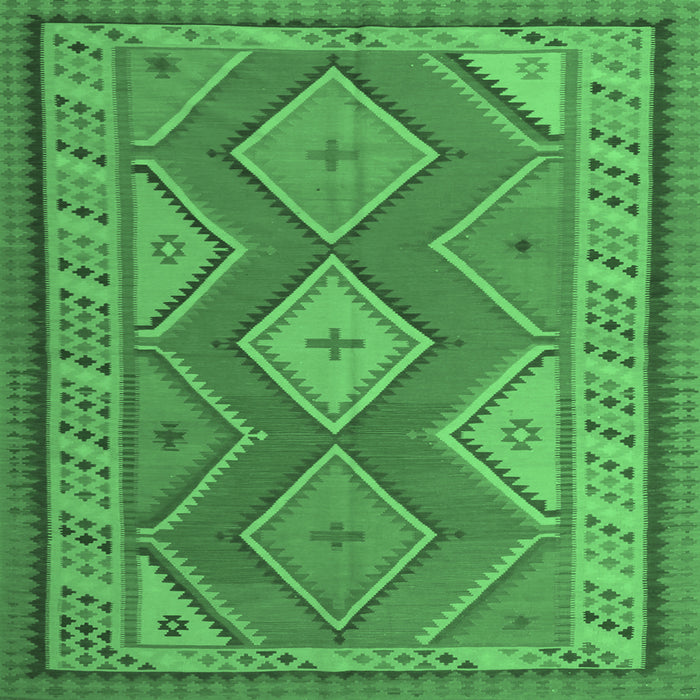 Square Machine Washable Oriental Emerald Green Traditional Area Rugs, wshcon1208emgrn