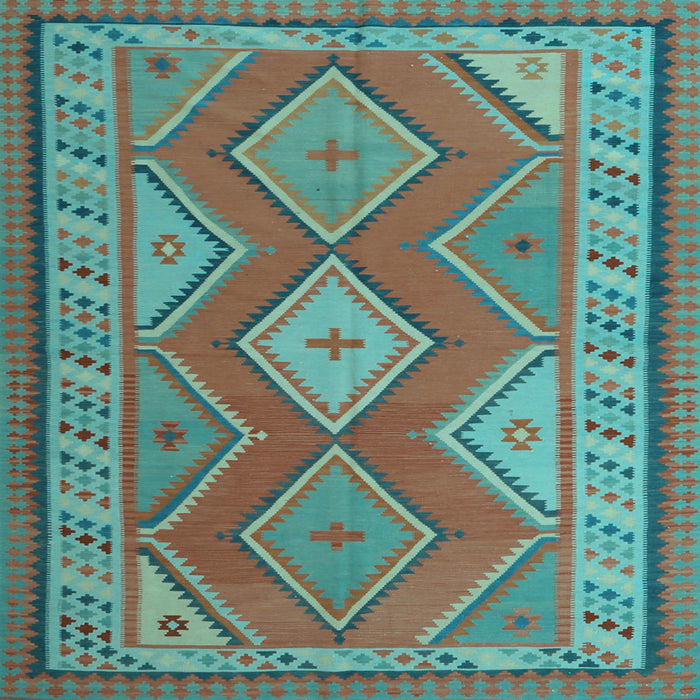 Square Machine Washable Oriental Light Blue Traditional Rug, wshcon1208lblu