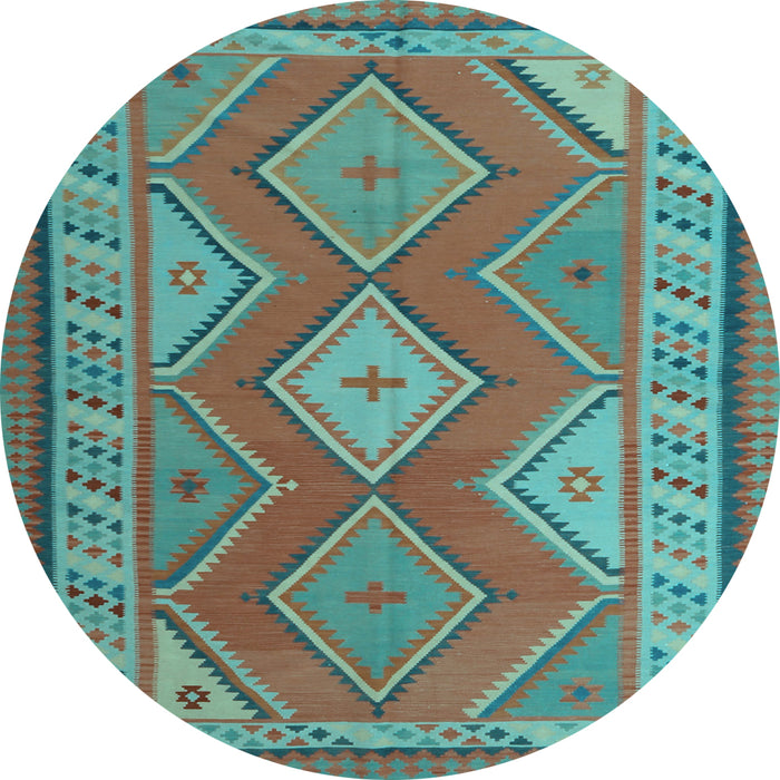Round Machine Washable Oriental Light Blue Traditional Rug, wshcon1208lblu