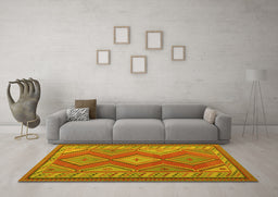 Machine Washable Oriental Yellow Traditional Rug in a Living Room, wshcon1208yw